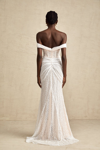 Margot white embellished off-shoulder maxi dress (US Only)