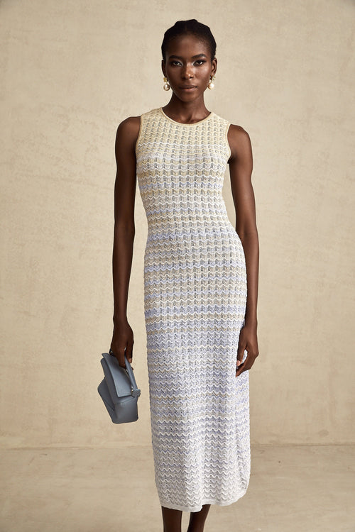 Pauline contrast-color ribbed-knitted midi dress