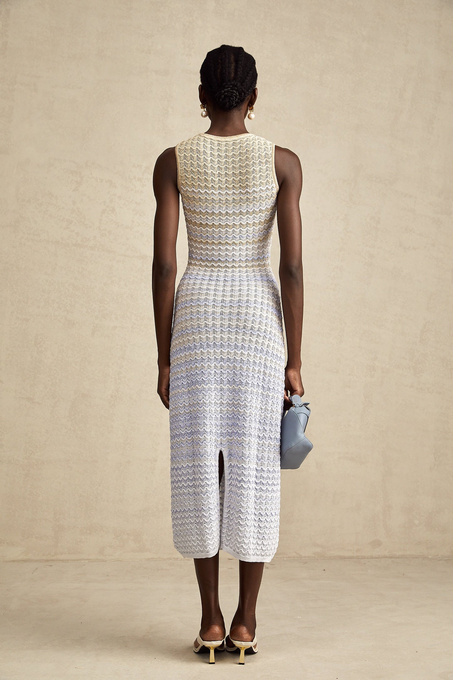 Pauline contrast-color ribbed-knitted midi dress