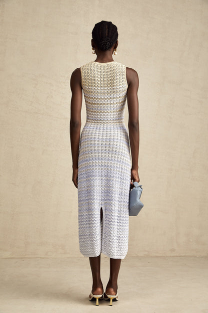 Pauline contrast-color ribbed-knitted midi dress