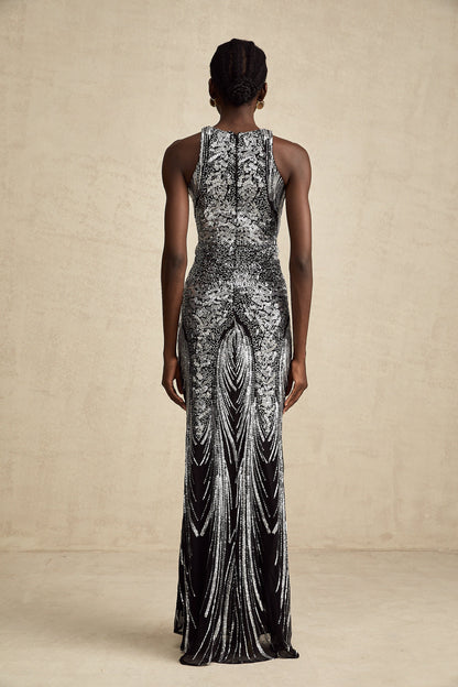 Ghislaine black embellished flared sleeveless maxi dress (US Only)