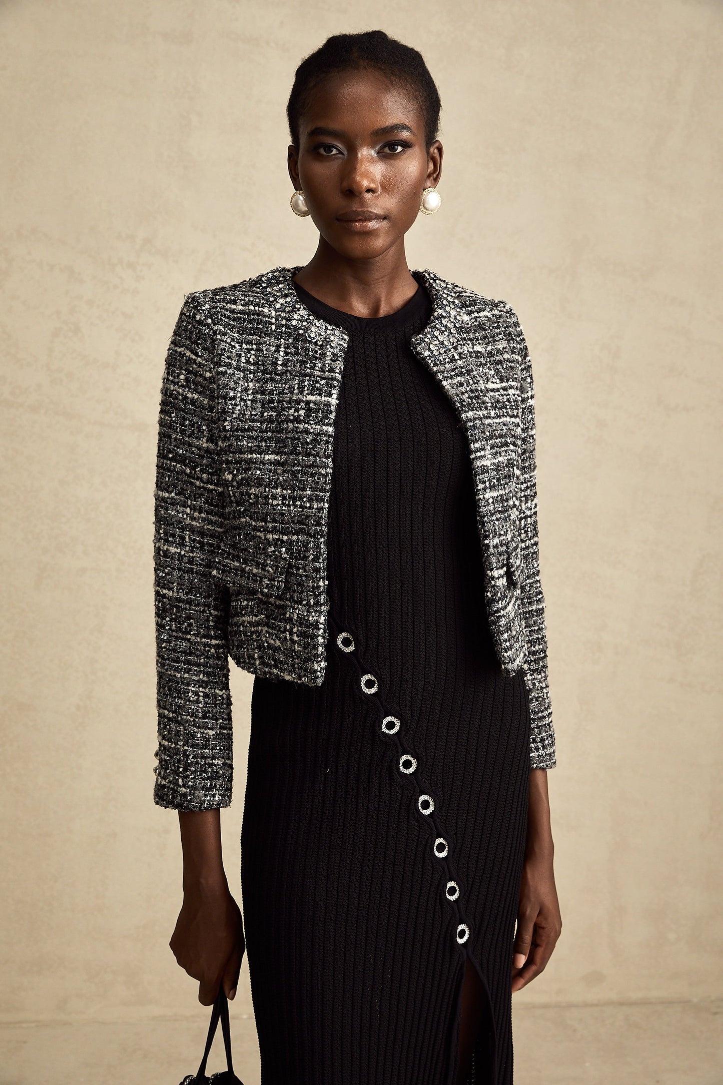 Éloïse black bouclé tweed jacket