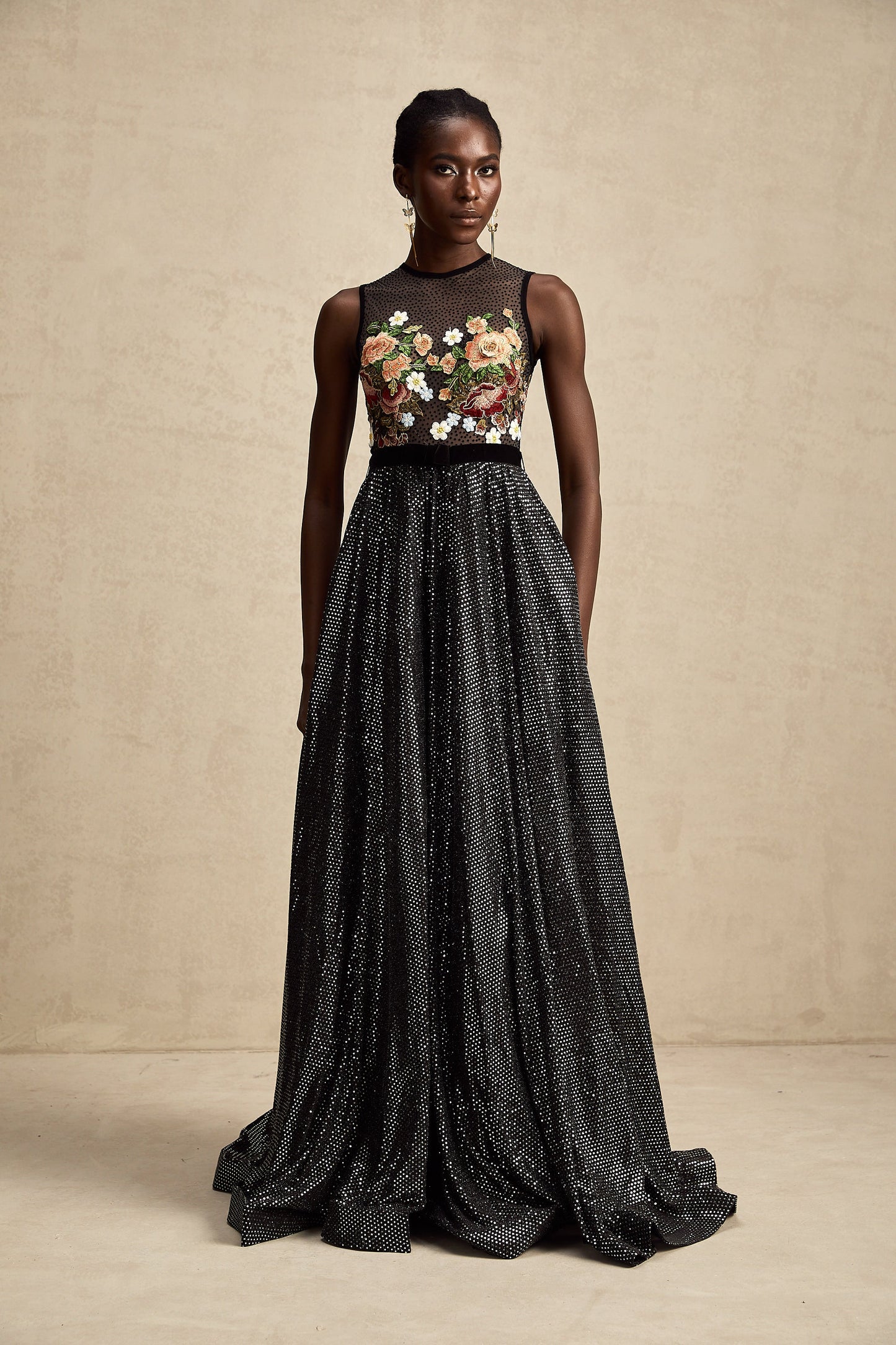 Agathe floral embroidery embellished maxi dress