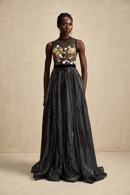 Agathe floral embroidery embellished maxi dress