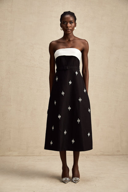 Morgane contrast-color embellished belted midi dress (US Only)