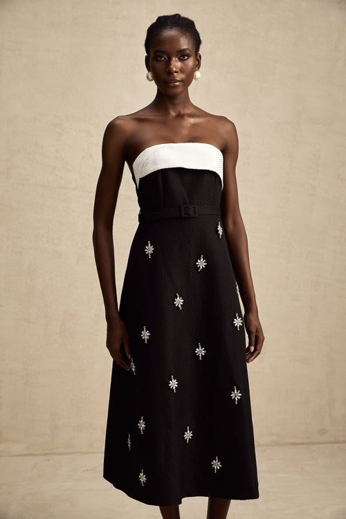 Morgane contrast-color embellished belted midi dress (US Only)