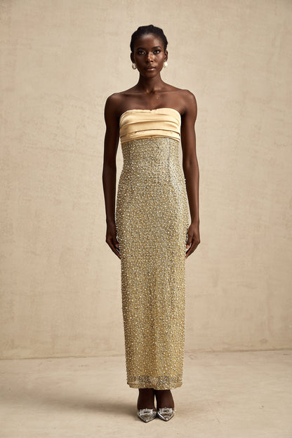 Marguerite gold faux-pearl embellished maxi dress