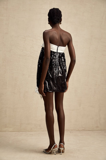Candice color-block bow sequined mini dress