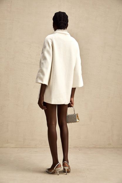Fabienne white embellished woolen coat
