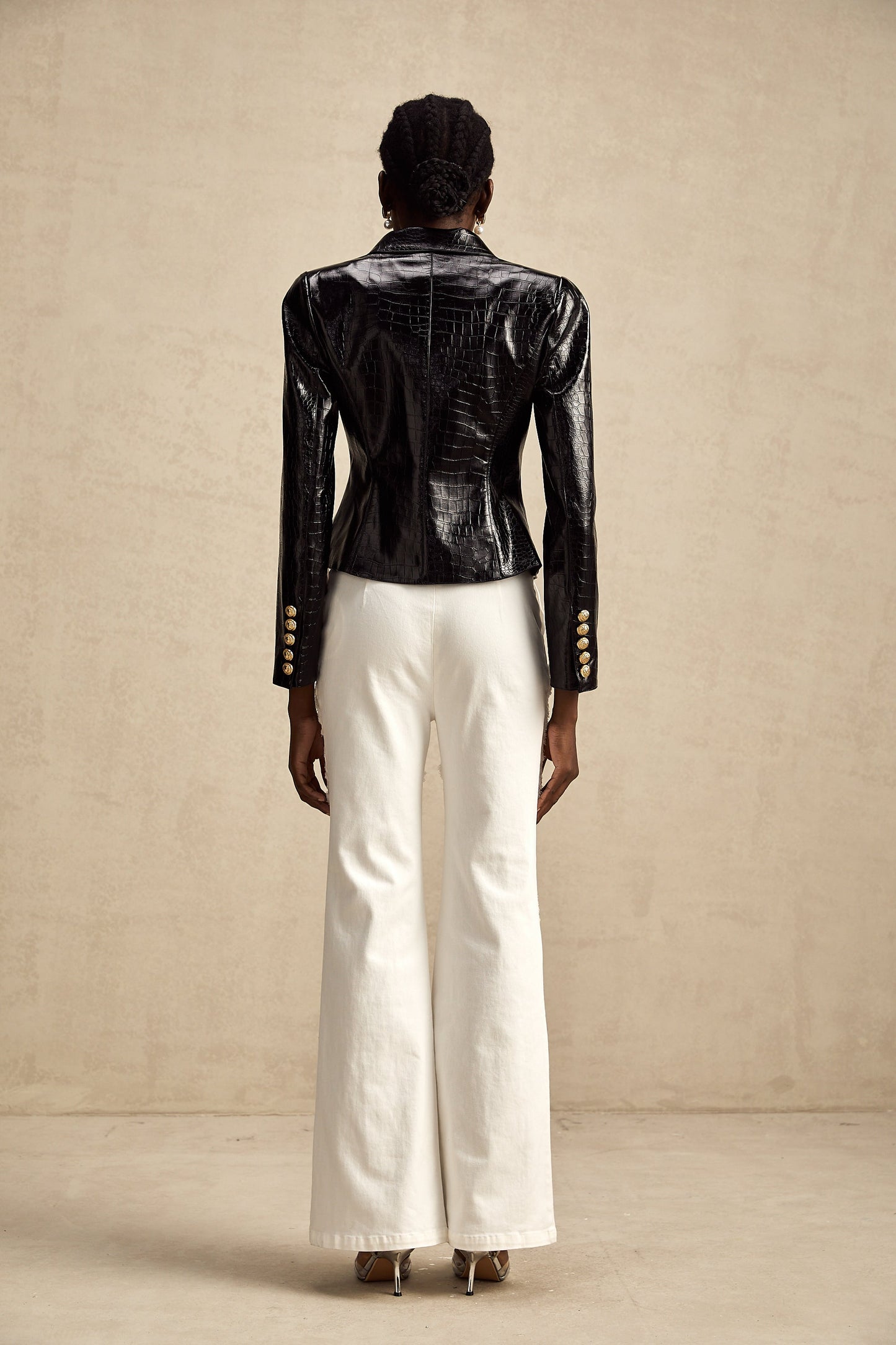Élodie black cinched-waist leather jacket