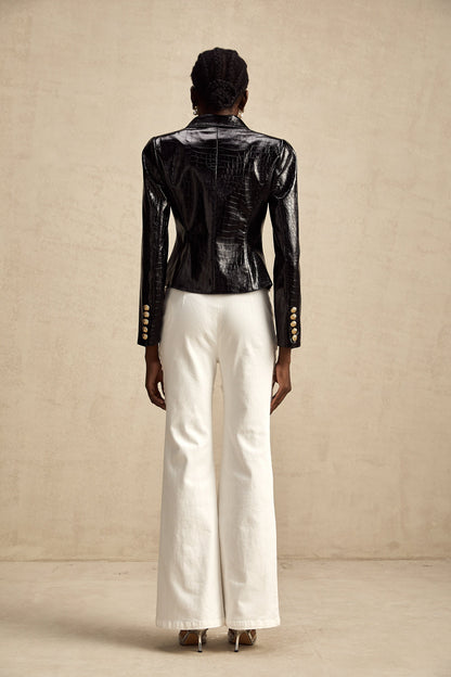 Élodie black cinched-waist leather jacket