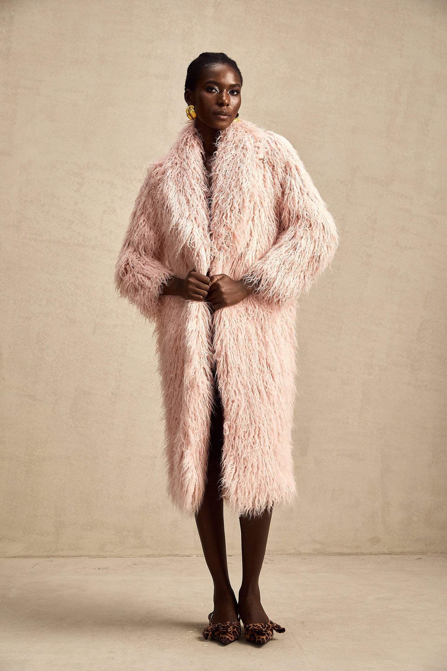 Mélanie pink faux-fur open-front coat