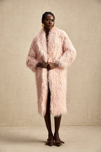 Mélanie pink faux-fur open-front coat