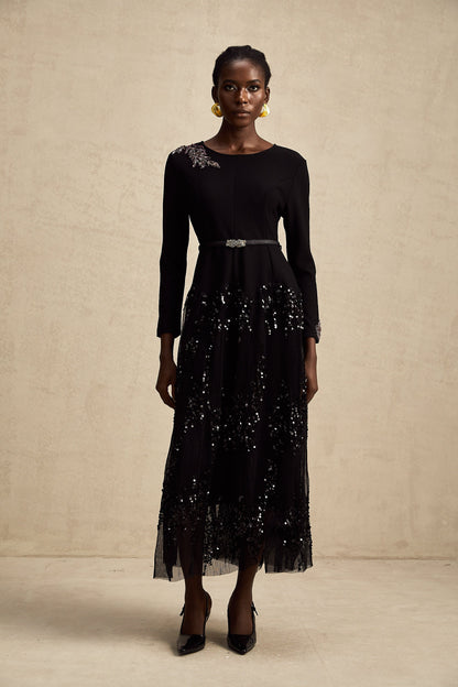 Carole black tulle-panel studded midi dress (US Only)