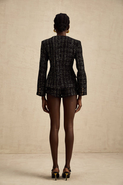Claudine black metallic tweed jacket & shorts matching set