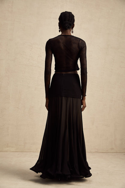 Aurélie black see-through lace-trim cropped top