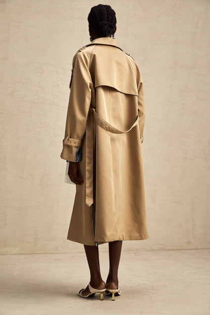 Joséphine contrast-color printed belted trench coat