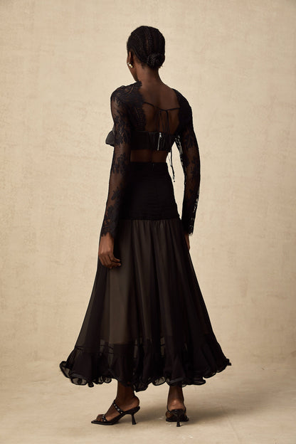 Maïwenn floral-lace panelled maxi dress