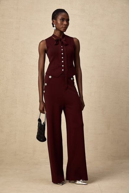 Calandra dark-red knitted vest & trousers matching set