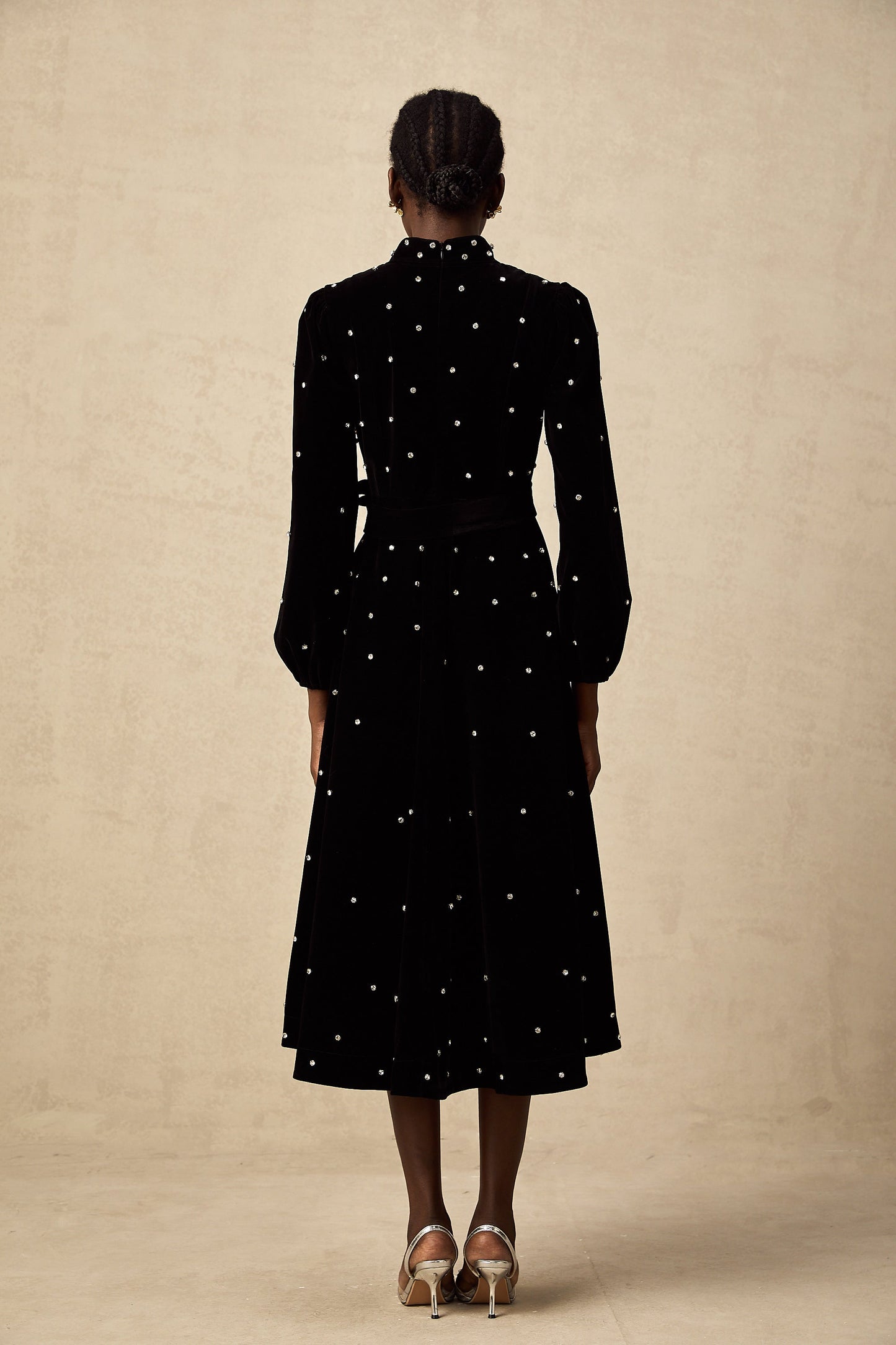 Lola black embellished velvet midi dress (US Only)
