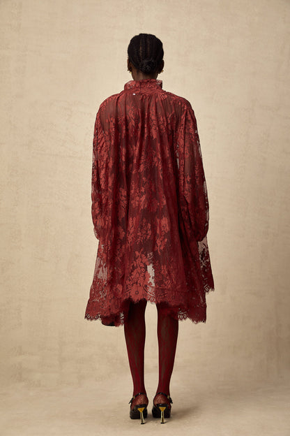 Coline red chantilly lace oversize dress