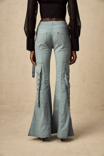 Mila belt-loop flared cargo trousers