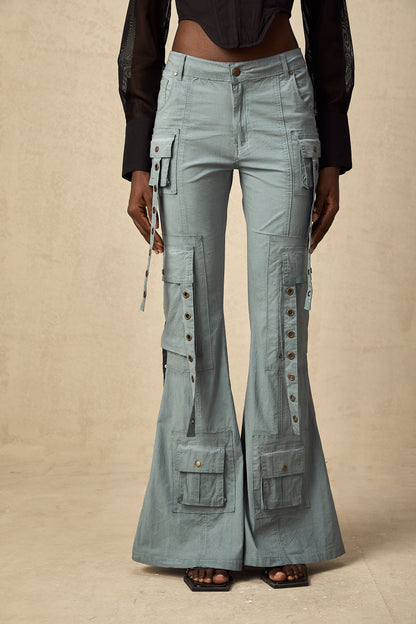 Mila belt-loop flared cargo trousers