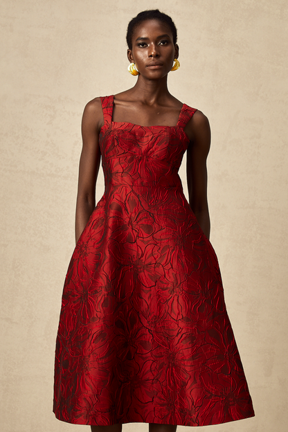 Hélène red floral-jacquard midi dress (US Only)