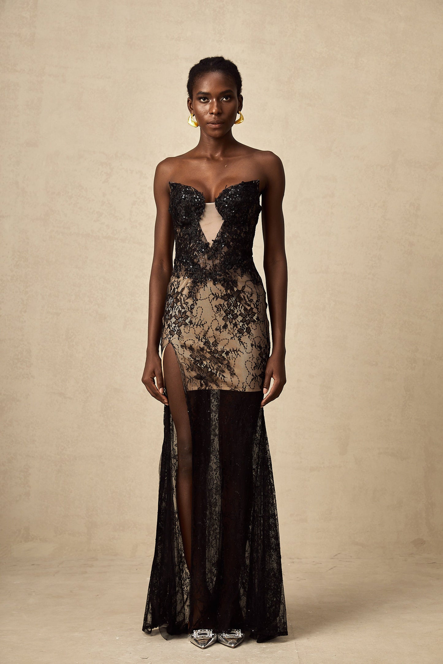 Giselle floral-embroidered lace corset maxi dress (US Only)
