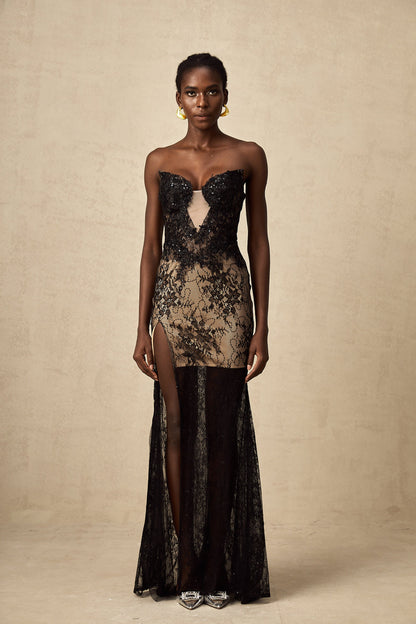 Giselle floral-embroidered lace corset maxi dress (US Only)
