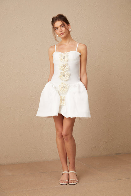 Lis white flower-motif bustier mini dress