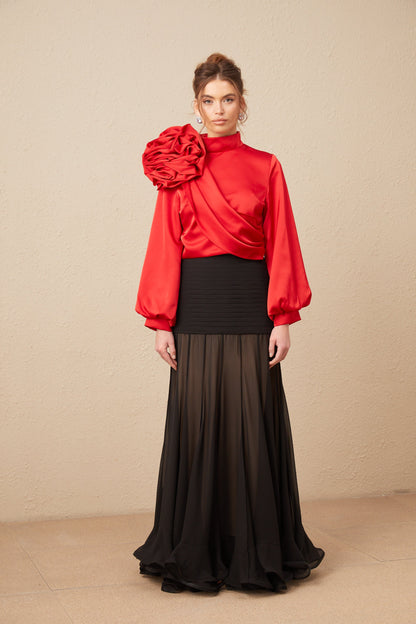Constance red floral-appliqué top