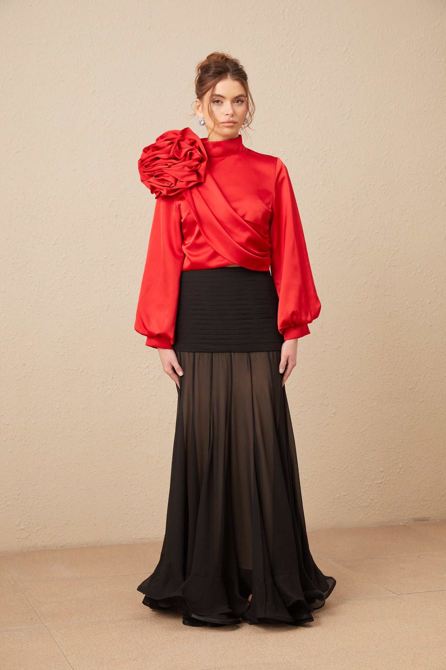 Constance red floral-appliqué top
