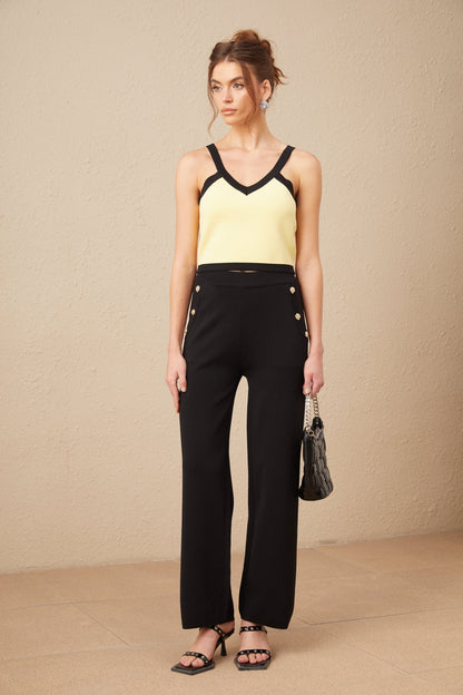 Eloise contrasting-trim knit cardigan & vest & trousers matching set