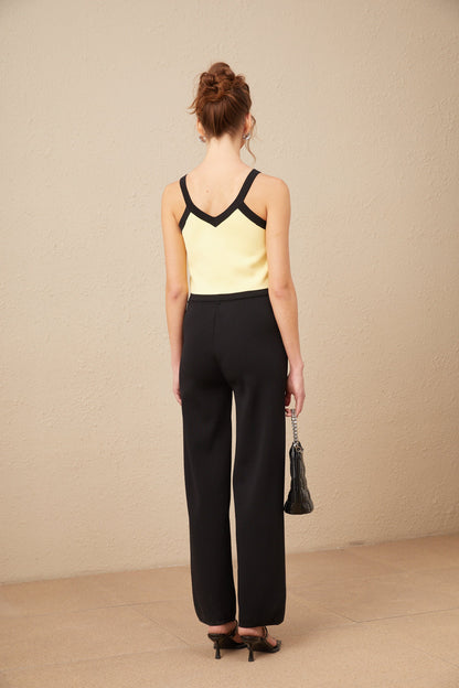 Eloise contrasting-trim knit cardigan & vest & trousers matching set