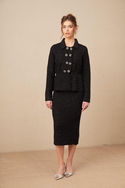 Amina sequined waffle-knit jacket & skirt matching set