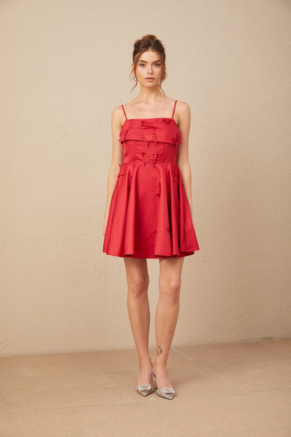 Fleur red butterfly flared mini dress