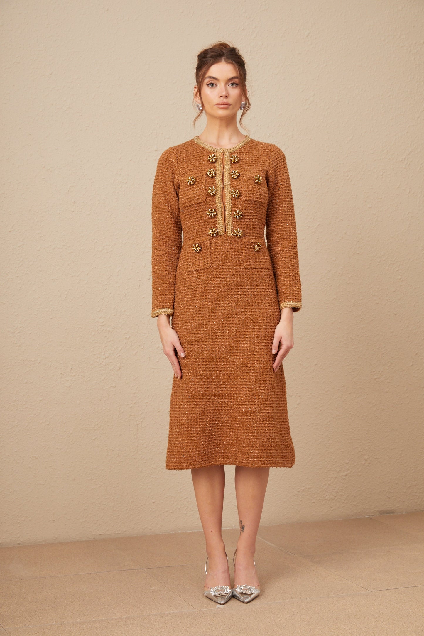 Epona brown braided-edge tweed dress (US Only)
