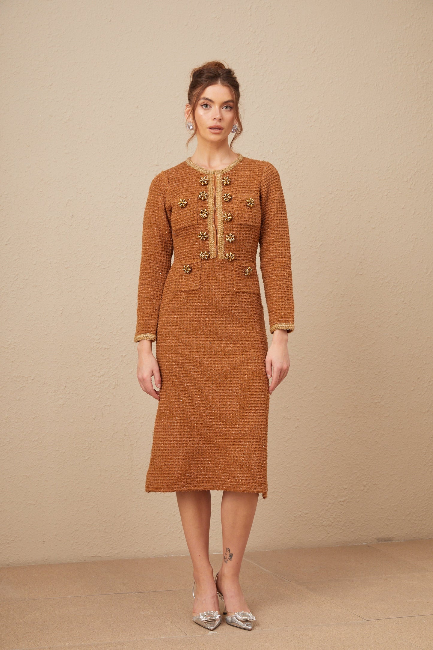 Epona brown braided-edge tweed dress (US Only)