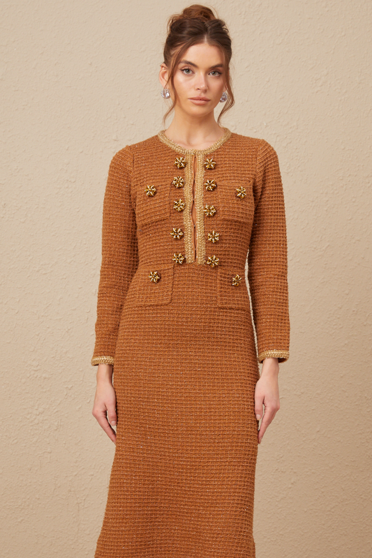 Epona brown braided-edge tweed dress (US Only)