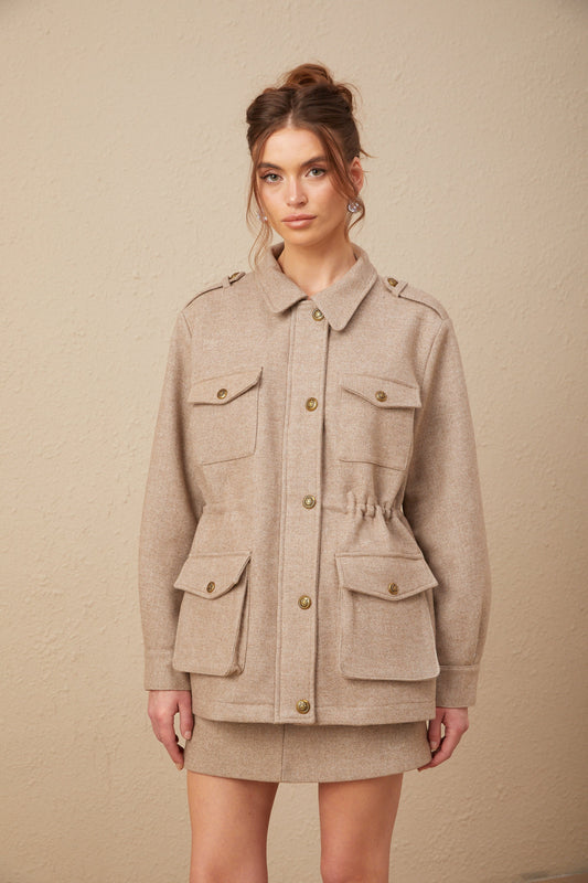 Clarisse khaki wool twill jacket & culottes matching set