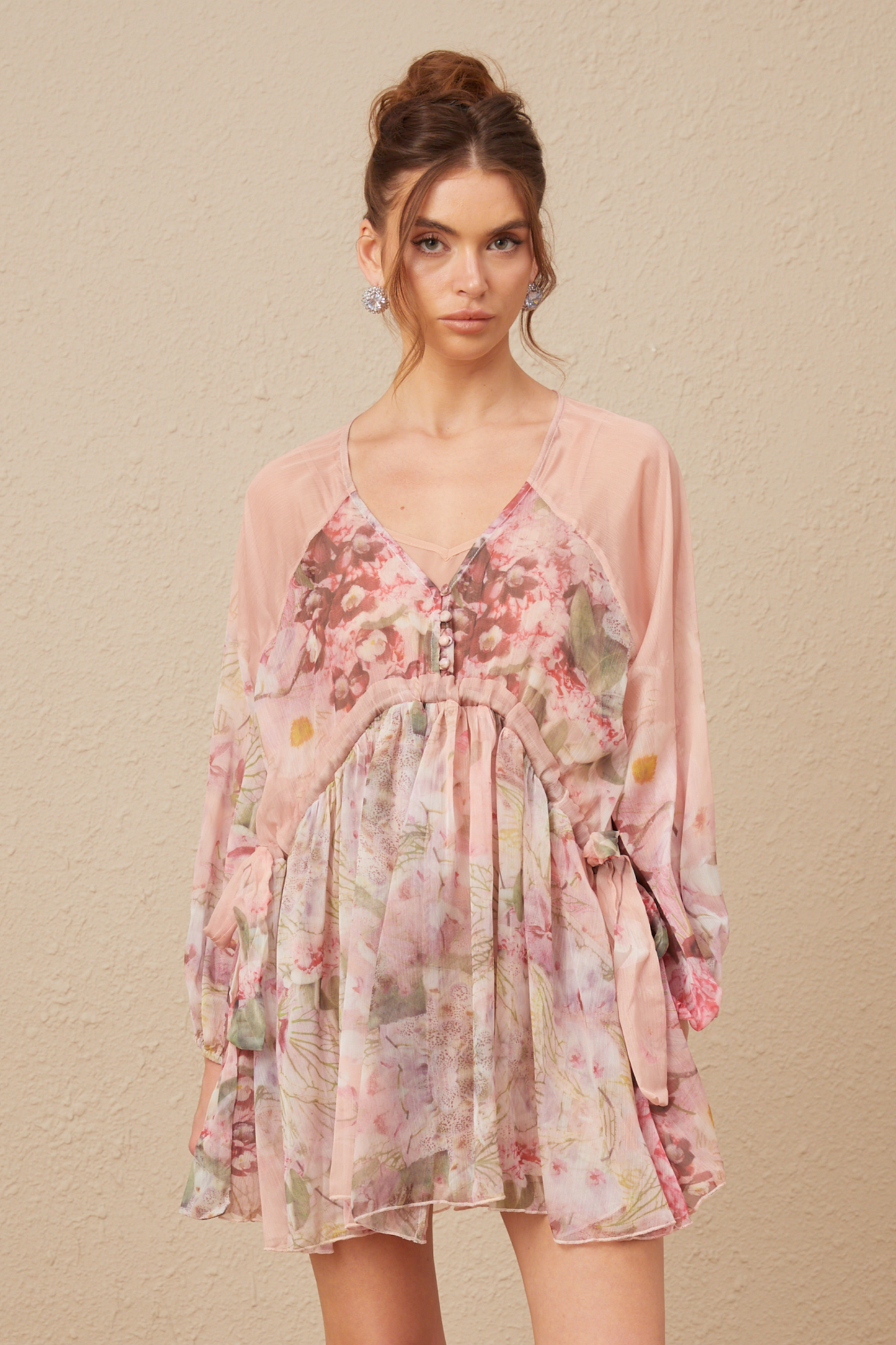 Alicia floral-print pleated silk mini dress (US Only)