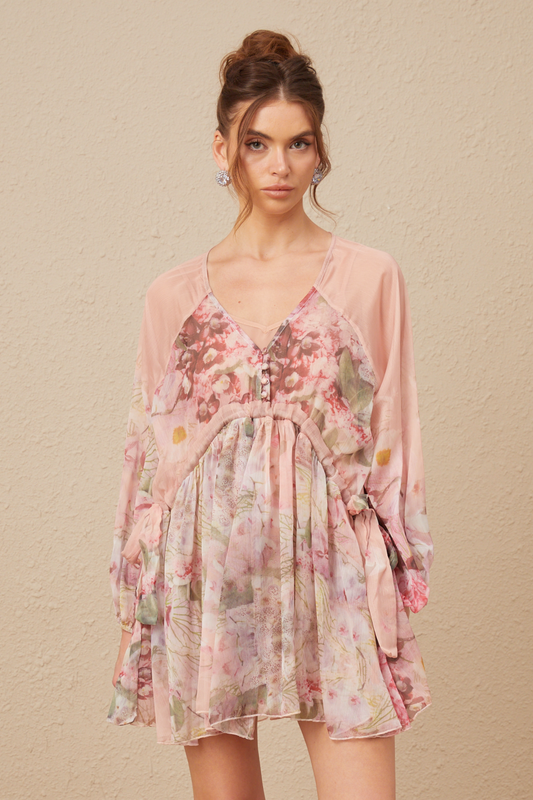 Alicia floral-print pleated silk mini dress (US Only)