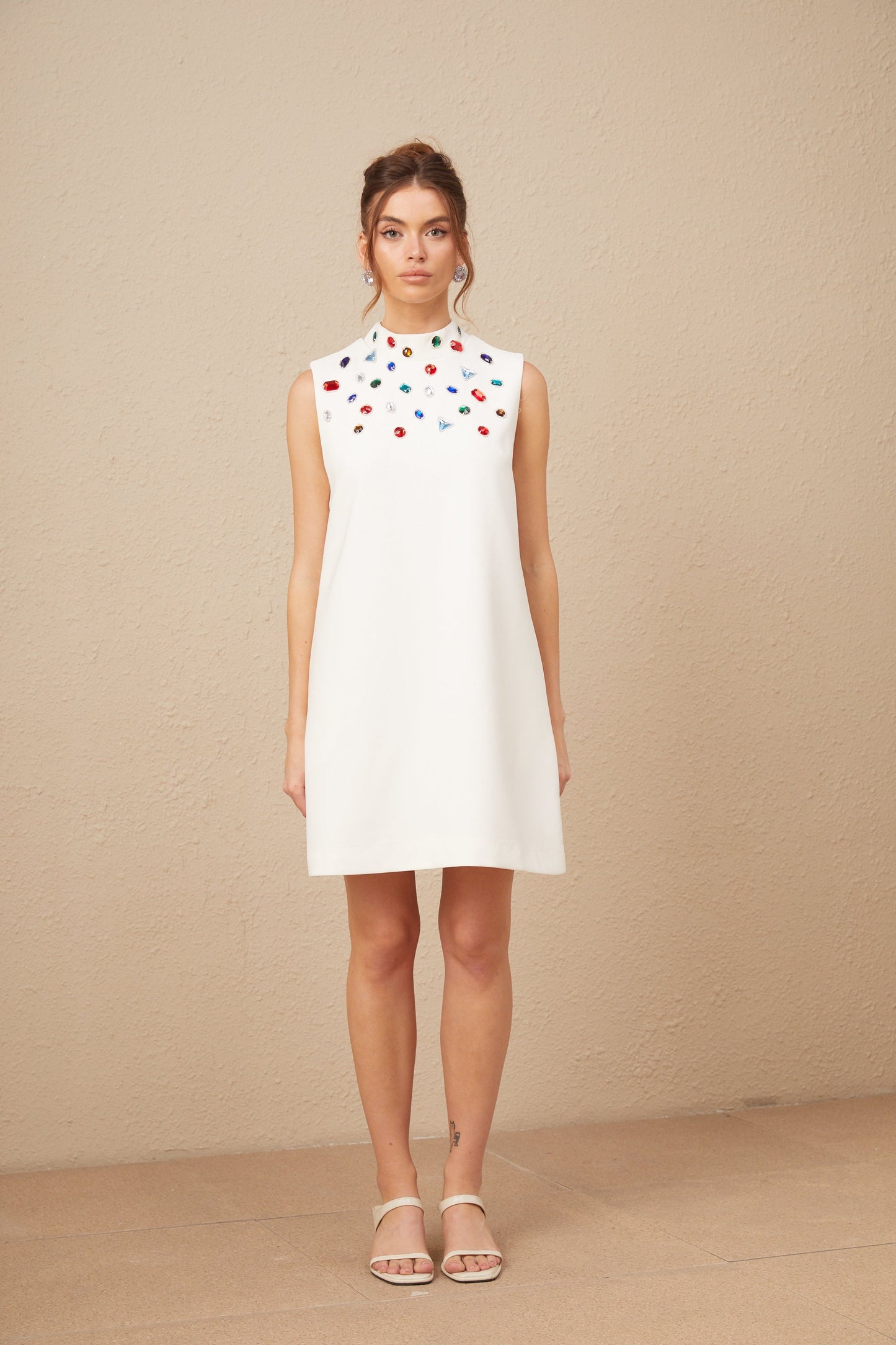 Élise white crystal oversized-bow sleeveless mini dress (US Only)