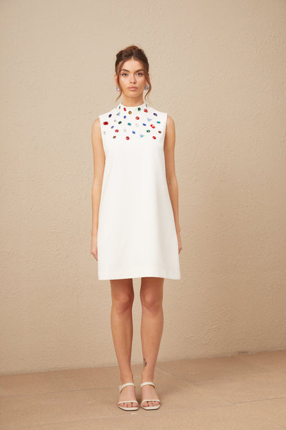 Élise white crystal oversized-bow sleeveless mini dress (US Only)
