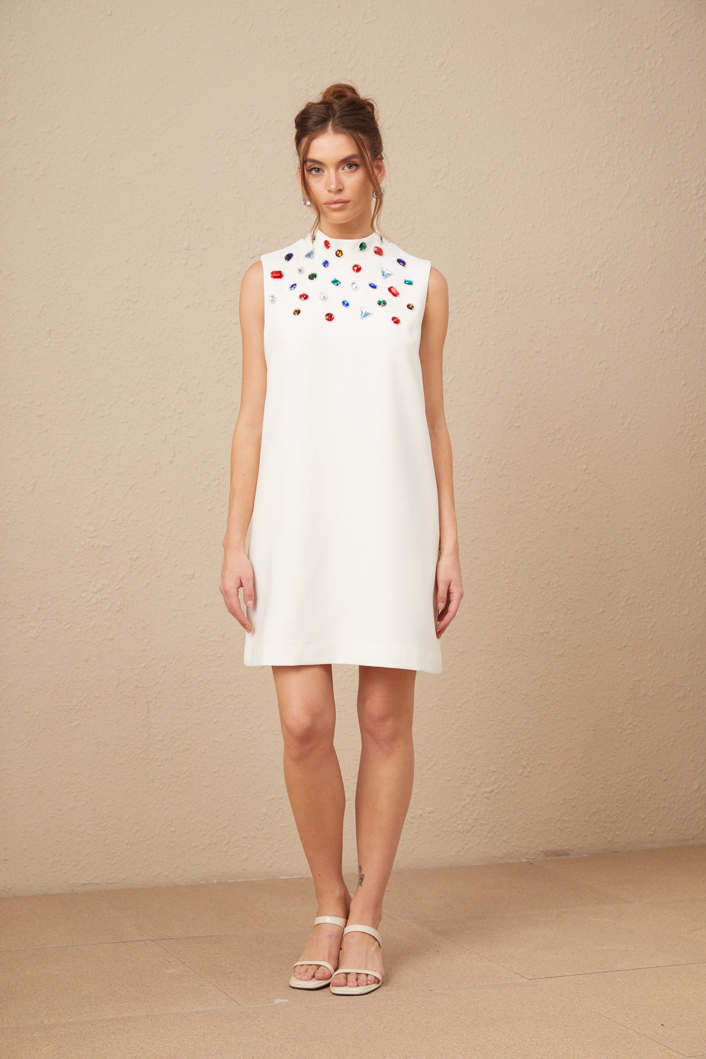 Élise white crystal oversized-bow sleeveless mini dress (US Only)