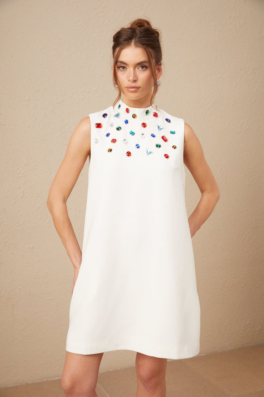 Élise white crystal oversized-bow sleeveless mini dress (US Only)