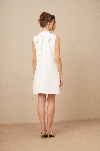 Élise white crystal oversized-bow sleeveless mini dress (US Only)