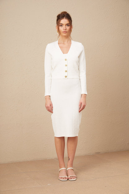 Margot white monogram knit cardigan