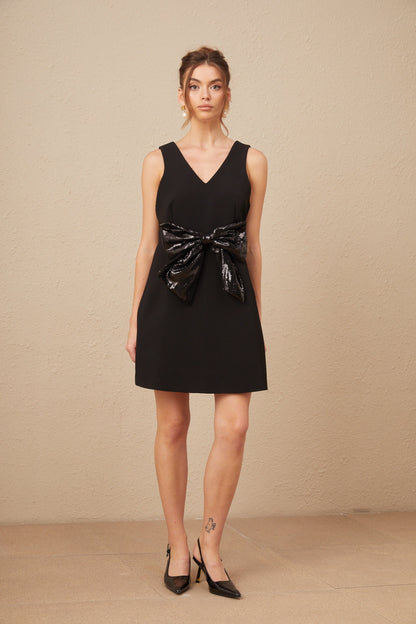 Roxane V-neck sequin-bow mini dress in Black (US Only)